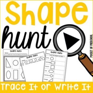 Have a shape hunt in your preschool, pre-k, and kindergarten room with these easy worksheets.