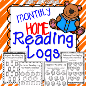 Home reading logs designed for preschool, pre-k, and kindergarten students