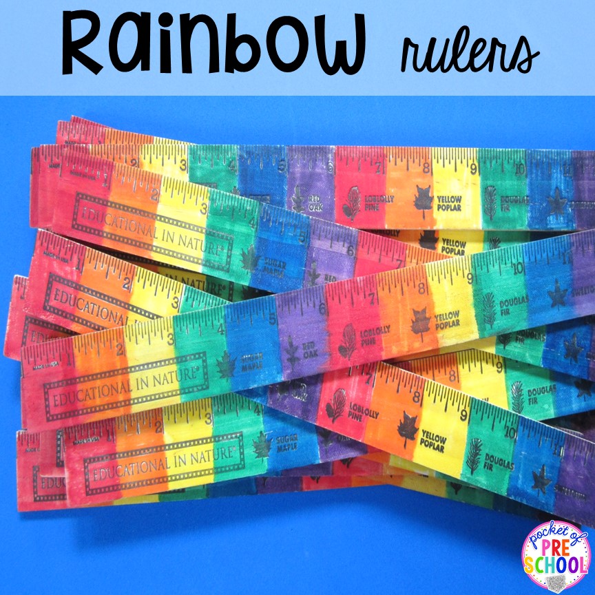 Rainbow rulers for non-standard measurement for preschool, pre-k, and kindergarten students. 