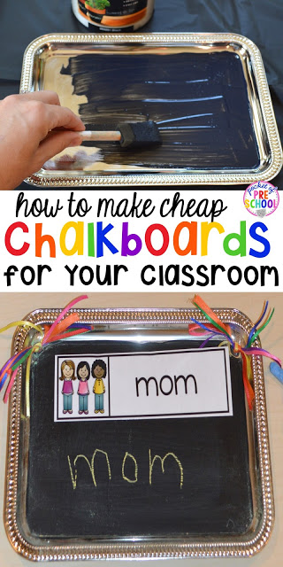 DIY student chalkboards using trays from the Dollar Tree. Perfect for the writing or word work center. Preschool, pre-k, and all elementary grade students would LOVE these.