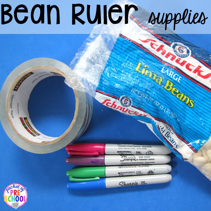 Create a bean ruler for non-standard measurement for preschool, pre-k, and kindergarten students.