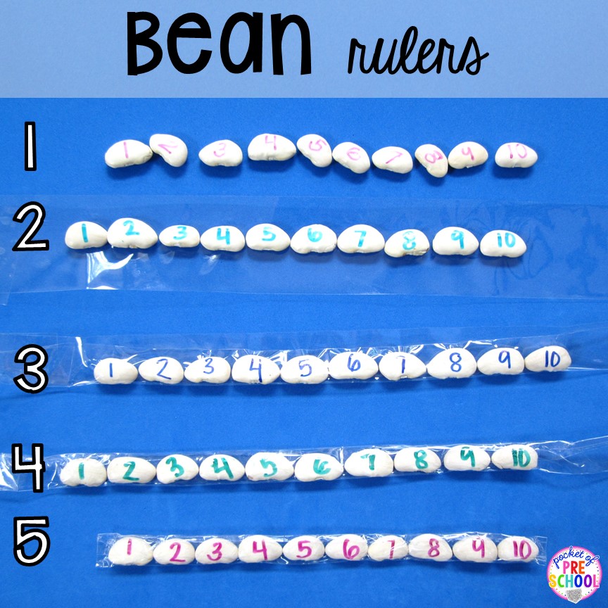 Creating bean rulers for non-standard measurement for preschool, pre-k, and kindergarten students. 