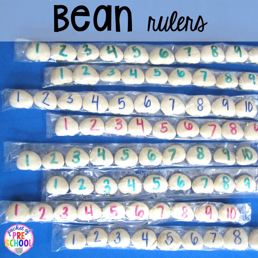 Bean rulers for non-standard measurement for preschool, pre-k, and kindergarten students.