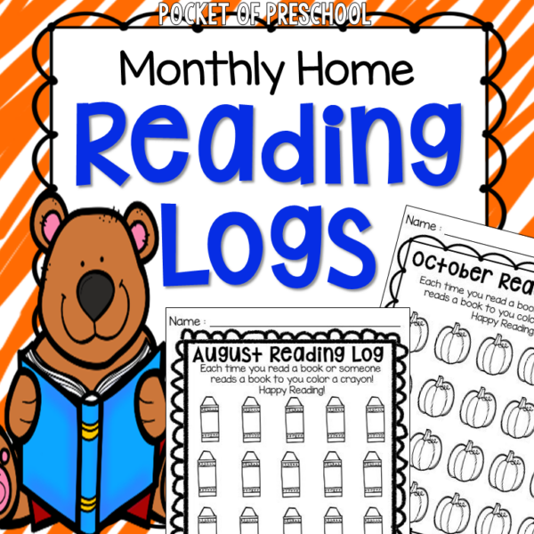Monthly reading logs designed for preschool, pre-k, and kindergarten students to read at home.
