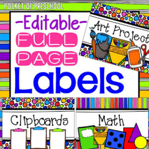 Full page labels to keep your preschool, pre-k, or kindergarten room organized
