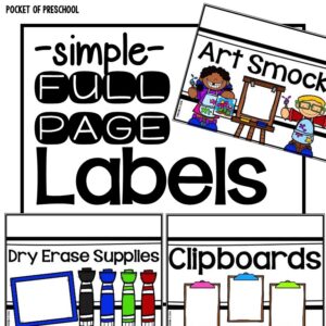 Large full page labels for the classroom to get everything organized. Use the labels on crates, large tubs, or boxes. Perfect to organize school supplies at open house.