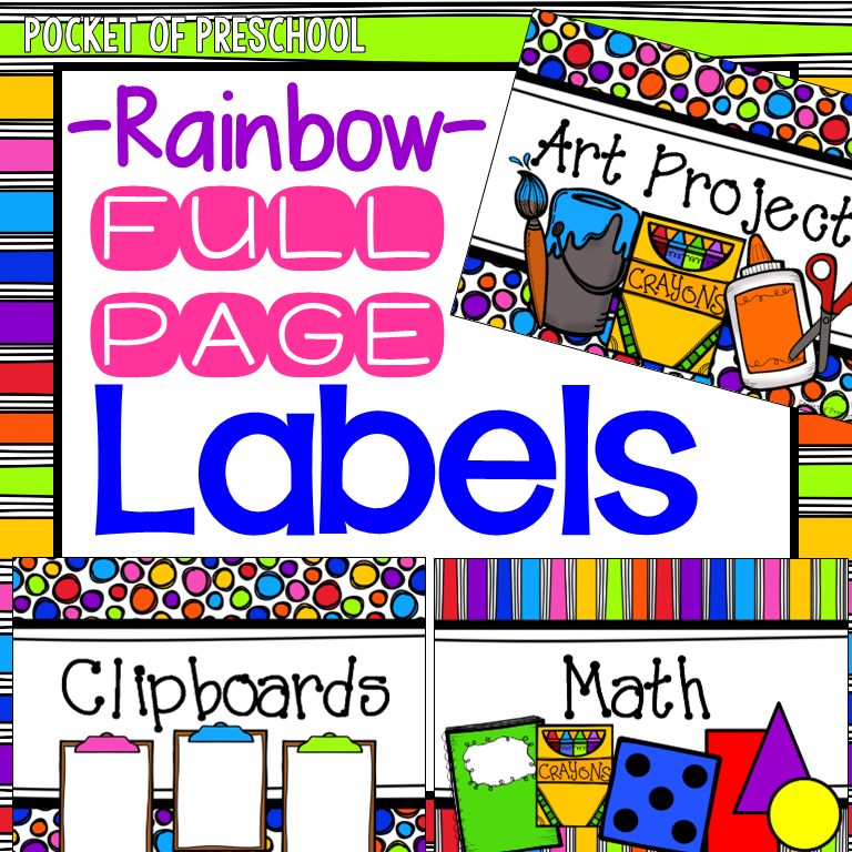 Organize your classroom with these rainbow full page labels perfect for a preschool, pre-k, or kindergarten classroom.