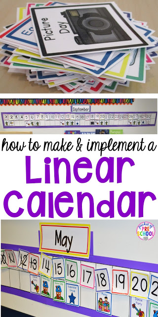How to make, organize, and implement a linear calendar for your classroom (helpful hints to make calendar time fun for your preschoolers)