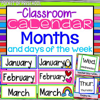 Decorate your preschool, pre-k, and kindergarten room with these rainbow calendar months
