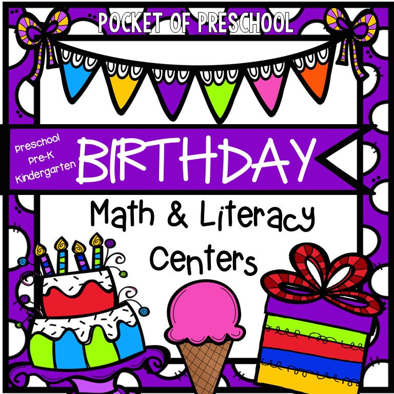 Have a birthday theme in your preschool, pre-k, or kindergarten classroom while learning math and literacy skills.