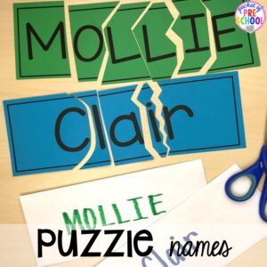 FREE Puzzle names to teach student's his/her names! Perfect for preschool, pre-k, and kindergarten. #preschool #pre-k #backtoschool #namecards