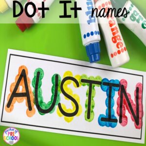 FREE name dot it mats to teach student's his/her names! Perfect for preschool, pre-k, and kindergarten. #preschool #pre-k #backtoschool #namecards