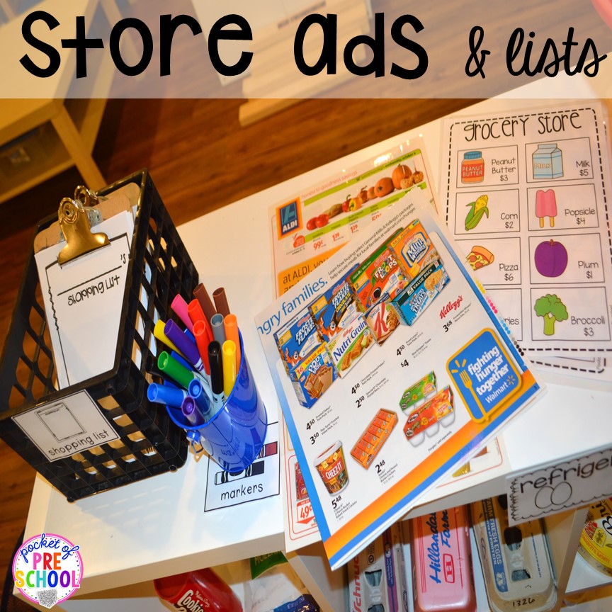 Grocery Store dramatic play! How to set it up and add literacy and math opportunities to the grocery store in your preschool, pre-k, and kindergarten classroom.