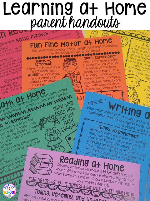 Parent Handouts to keep kids learning at home. Fun easy activities parents can do. Perfect or preschool, pre-k, and kindergarten. 