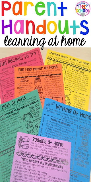 Parent Handouts to keep kids learning at home. Fun easy activities parents can do. Perfect or preschool, pre-k, and kindergarten.