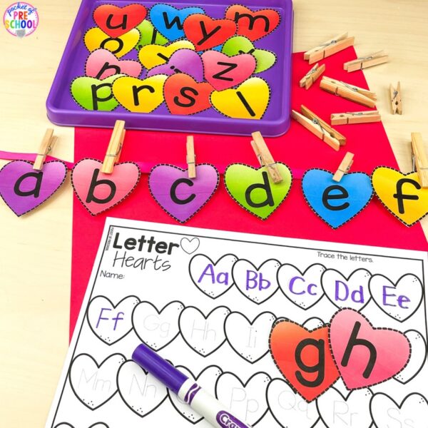 Have a Valentine's theme in your preschool, pre-k, or kindergarten classroom while learning math and literacy skills.