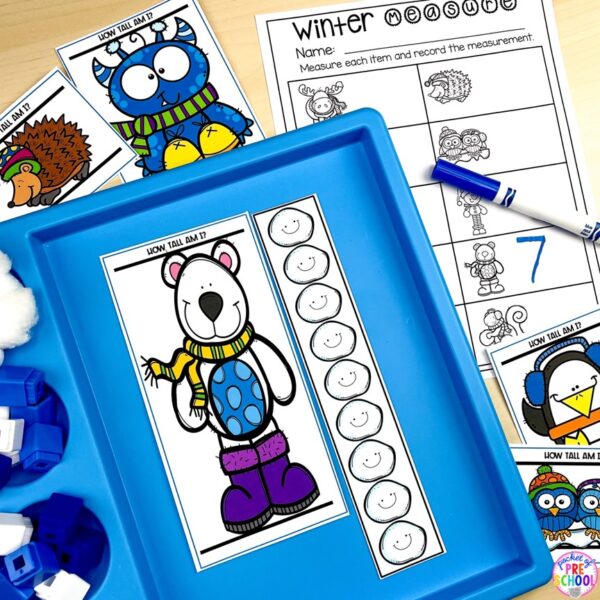 Have a winter theme in your preschool, pre-k, or kindergarten classroom while learning math and literacy skills.