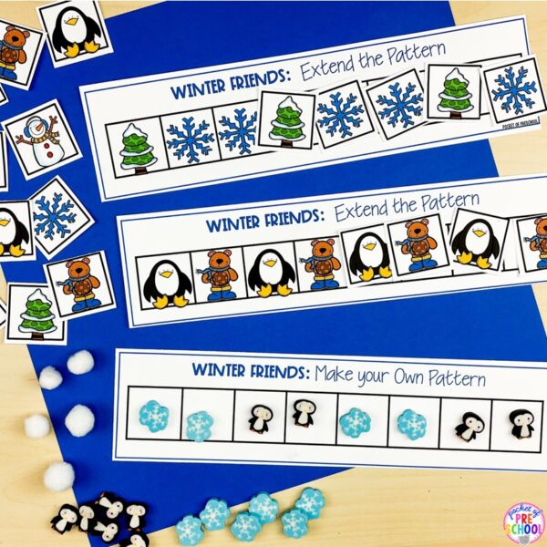 Have a winter theme in your preschool, pre-k, or kindergarten classroom while learning math and literacy skills.