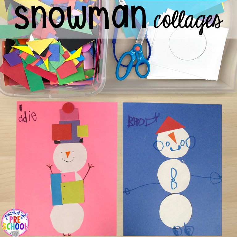 Snowman at Night snowman collages art is a fun book extension or book buddy activity for preschool, pre-k, or kindergarten.