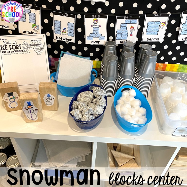 Snowman at Night block center is a fun book extension or book buddy activity for preschool, pre-k, or kindergarten.