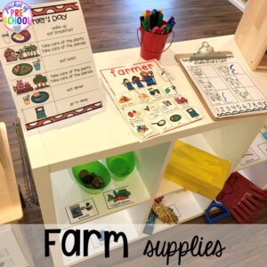 Reading and writing during play! Tips, tricks, and ideas to change your dramatic play center into a FARM! Perfect for preschool, pre-k, and kindergarten classrooms.