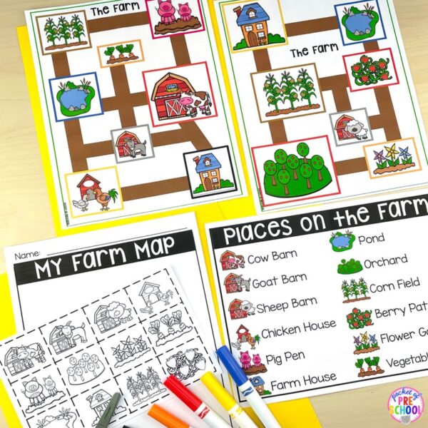 Have a farm theme in your preschool, pre-k, or kindergarten classroom while learning math and literacy skills.