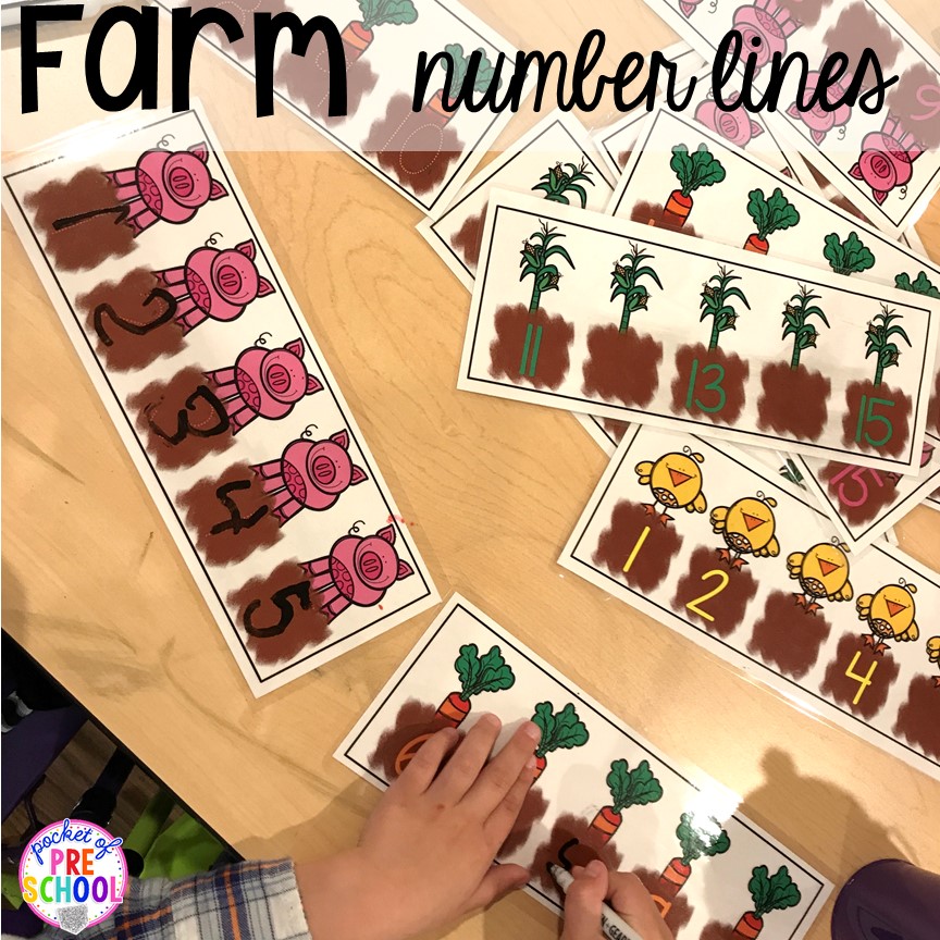 Farm fill in number lines more fun farm math & science activities for my preschool, prek, and kindergarten kiddos. #farmtheme #preschool