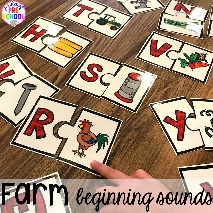 Farm beginning sound letter puzzle plus more fun farm literacy activities for my preschool, prek, and kindergarten kiddos. 