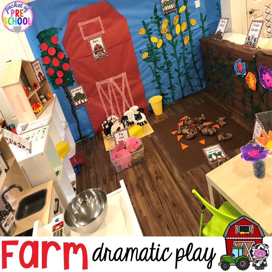 Farm dramatic play! Check out how to change the pretend center into a farm. (for preschool, pre-k, and kindergarten)