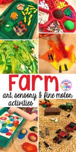 All our favorite farm sensory, fine motor, and art activities. Designed for preschool, pre-k, and kindergarten kiddos. #farmtheme #preschool #prek #sensory #kidart