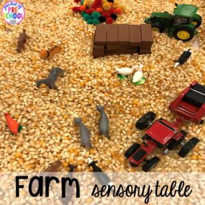 Farm sensory table idea plus tons of farm themed art, sensory, and fine motor activities for preschool & pre-k. #farmtheme #preschool #pre-k #pocketofpreschool