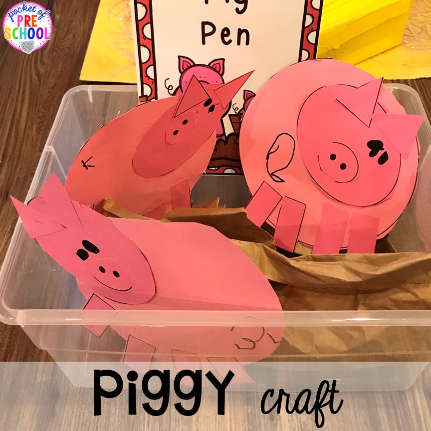 Piggy craft plus tons of farm themed art, sensory, and fine motor activities for preschool & pre-k. #farmtheme #preschool #pre-k #pocketofpreschool
