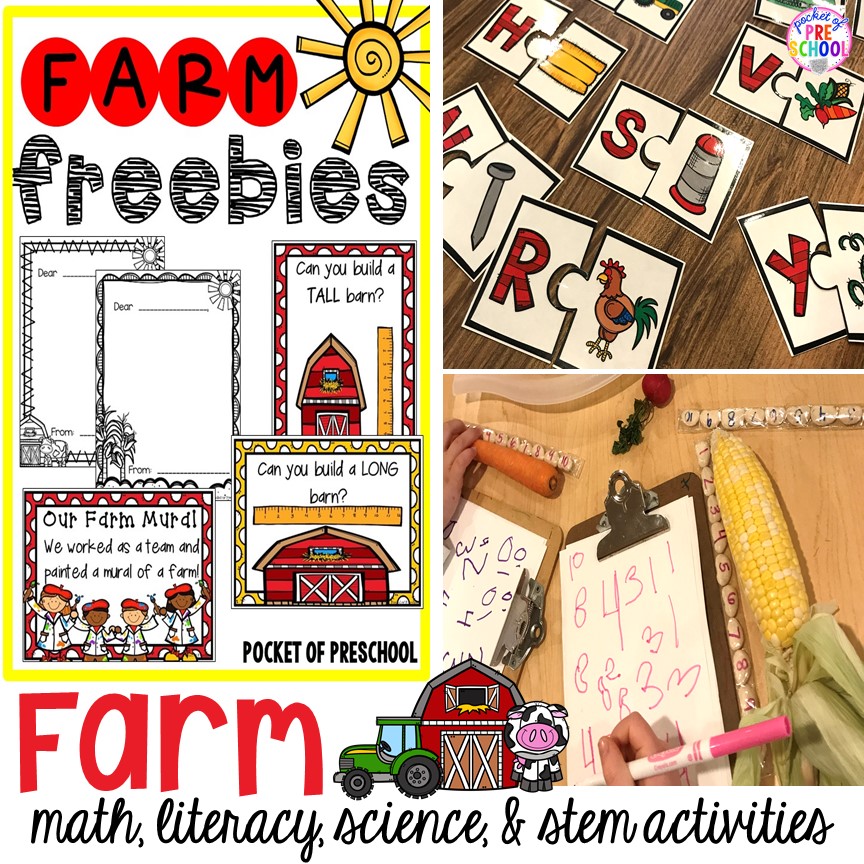 Farm Math and Literacy Centers (Freebies too) - Pocket of Preschool