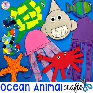Ocean animal crafts to build fine motor skills for preschool, pre-k, nad kindergarten.