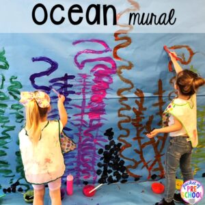 Ocean mural! Ocean animal crafts to build fine motor skills for preschool, pre-k, nad kindergarten.