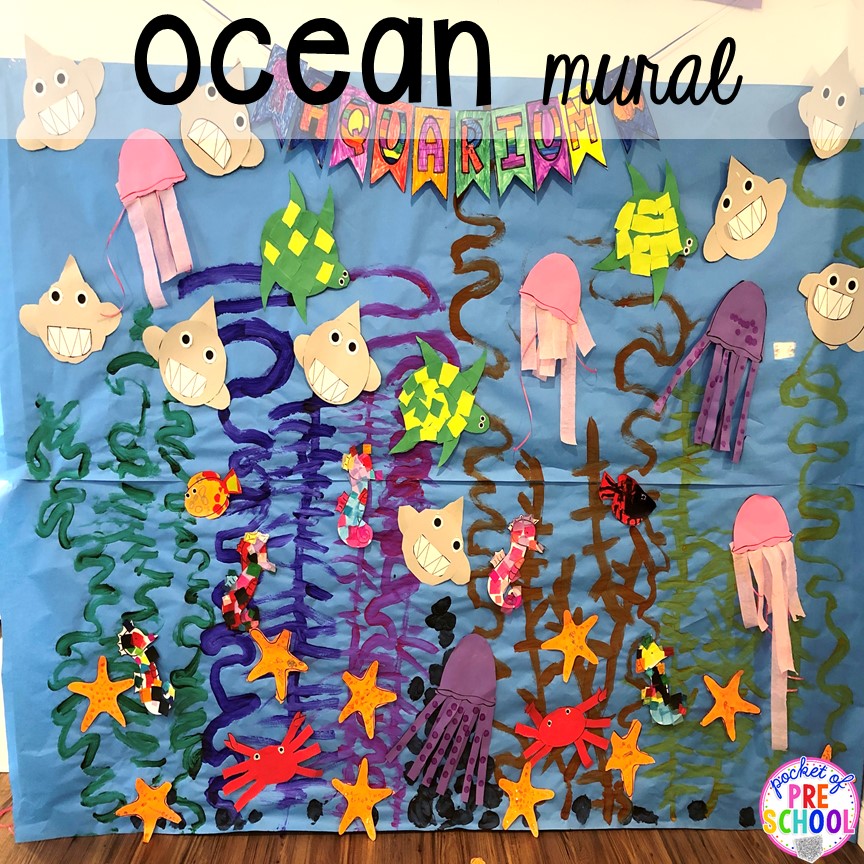 Ocean Mural! Ocean animal crafts to build fine motor skills for preschool, pre-k, nad kindergarten.