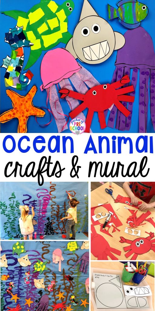 Ocean animal crafts to build fine motor skills for preschool, pre-k, and kindergarten.