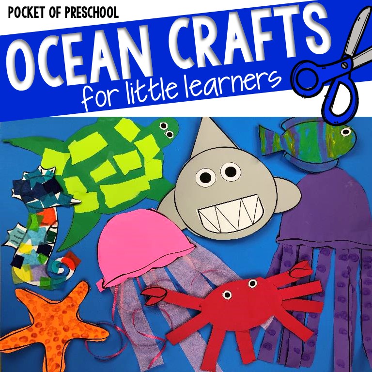 Ocean animal crafts to build fine motor skills for preschool, pre-k, nad kindergarten.