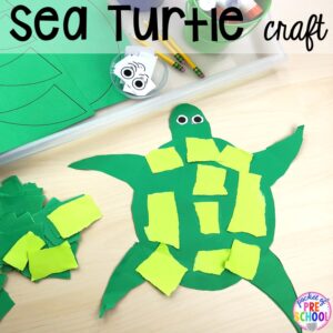 Sea Turtle Ocean animal crafts to build fine motor skills for preschool, pre-k, nad kindergarten.