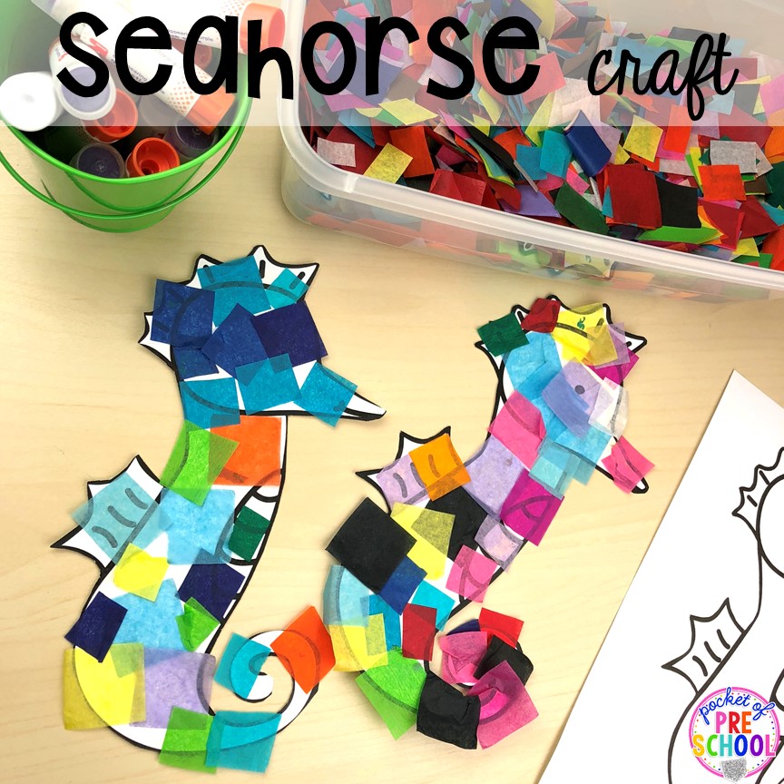 Seahorse craft! Ocean animal crafts to build fine motor skills for preschool, pre-k, nad kindergarten.