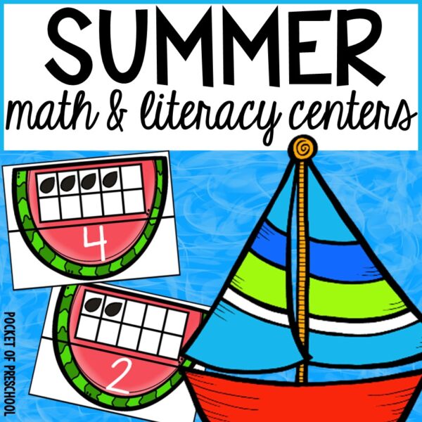Have a summer theme in your preschool, pre-k, or kindergarten classroom while learning math and literacy skills.