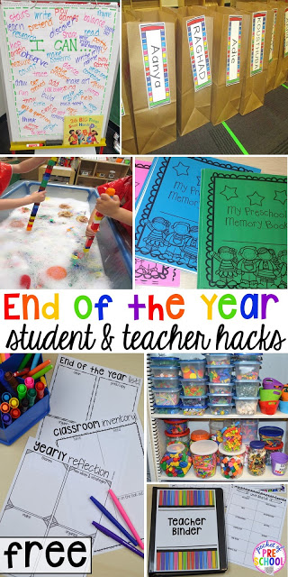 FREE end of the year lists plus more End of the year teacher and students HACKS to make the end of the year and back to school less easy! Perfect for preschool, pre-k, and kindergarten.