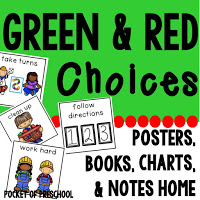 Use green and red choices for a behavior management system in your preschool, pre-k, and kindergarten room