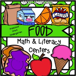 Have a food theme in your preschool, pre-k, or kindergarten classroom while learning math and literacy skills.