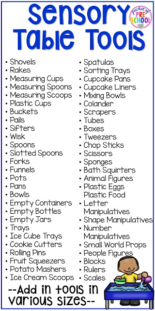 Sensory table ideas - sensory filler list, sensory tools list plus how to make it meaningful play in your early childhood classroom
