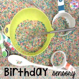 Birthday sensory table! Sensory table ideas - sensory filler list, sensory tools list plus how to make it meaningful play in your early childhood classroom