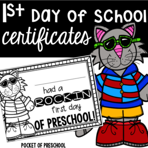 1st day of school certificates to celebrate one day done in preschool, pre-k, and kindergarten.