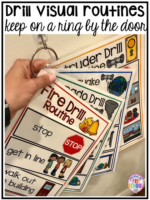 Visuals and supports to make emergency drills less stressful and scary for kids in your preschool, pre-k, and kindergarten classrooms.