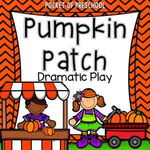 Create a pumpkin patch dramatic play in your preschool, pre-k, and kindergarten classroom for learning through play.