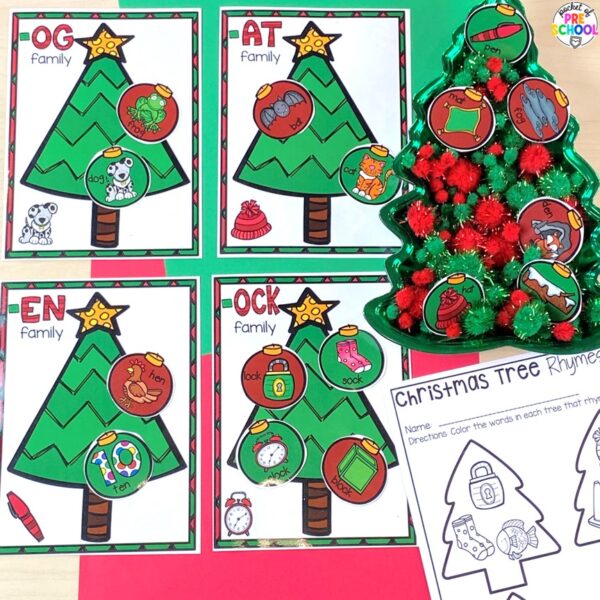 Have a Christmas theme in your preschool, pre-k, or kindergarten classroom while learning math and literacy skills.